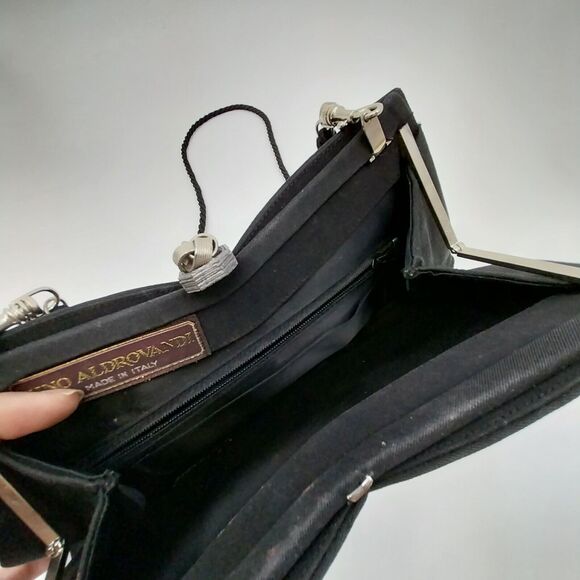 Gino Aldrovandi Black Sparkly Evening Purse with Rhinestones Shoulder Bag 10"x6" - Picture 7 of 14